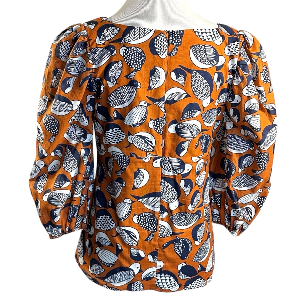 Anthropologie Eva Franco Whimsical Bird Puff Sleeve Sweetheart Blouse Size 6 - Picture 6 of 13